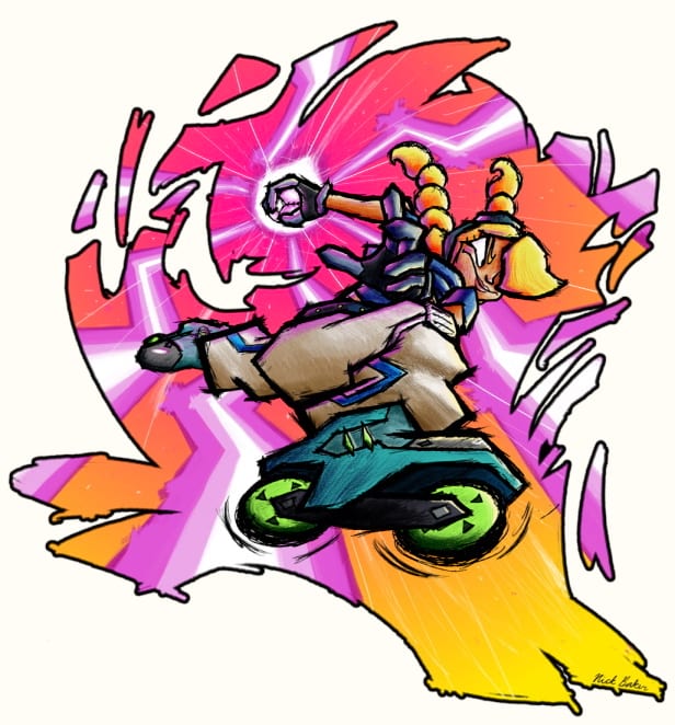 Jet from Lethal League in rollerblades
