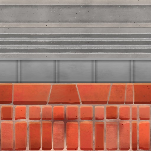 A trim sheet featuring various brick, concrete, and metal patterns